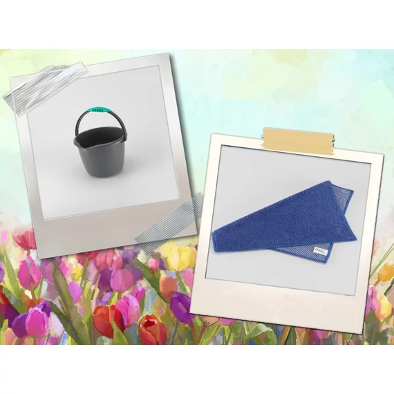 Kis takarítóvödör 6 literes SZÜRKE + Dörzsi kendő KÉK