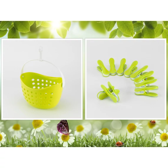 Zöld Teregető szett (10 zöld Csipesz + 1 Csipesztartó kosár)